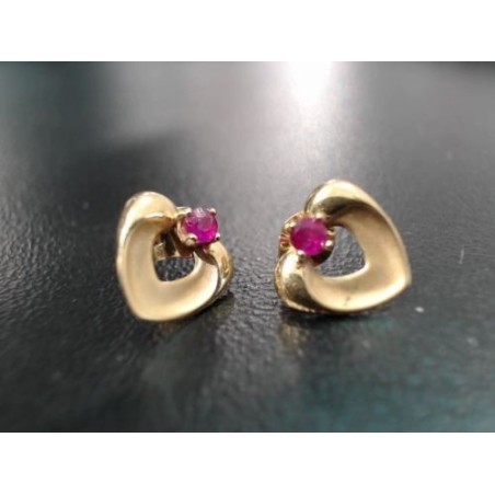 Boucles d'oreilles Or Coeur et Rubis